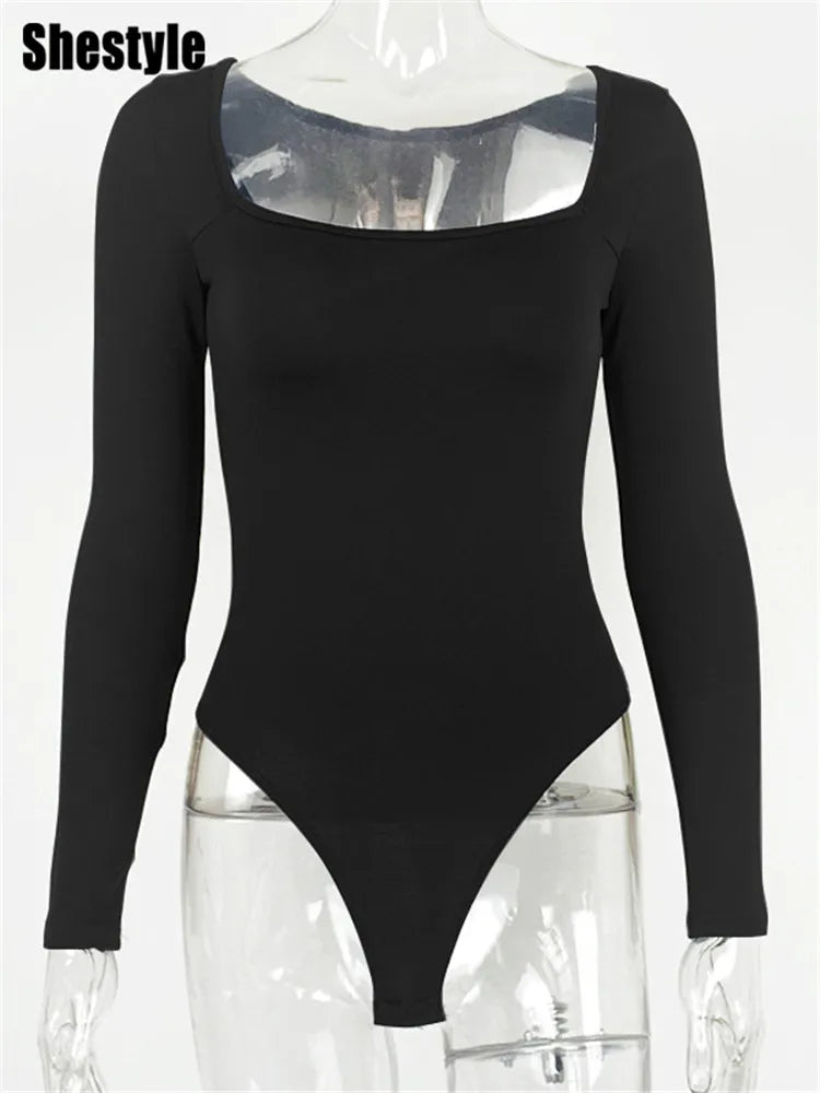 Women's Bodysuit Long Sleeve Square Neck Warm Fur Lining