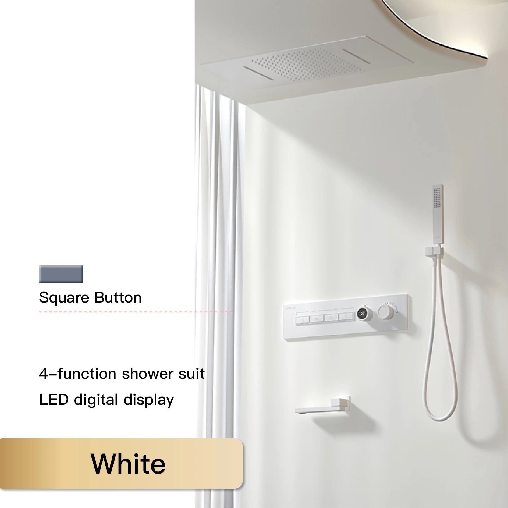 Vòi sen đen đồng thau LED 4 chức năng cao cấp