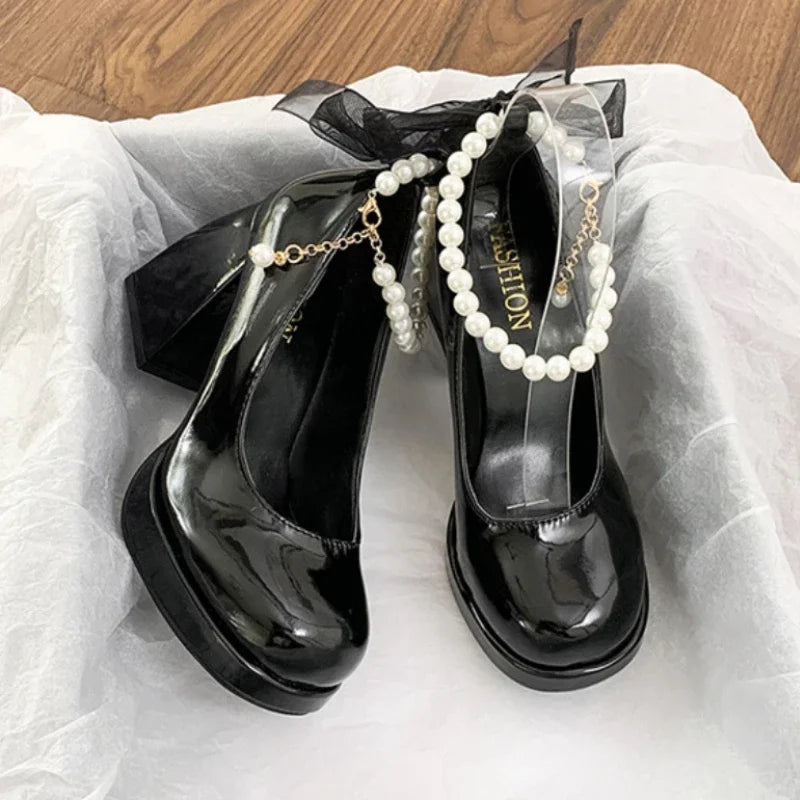 Giày Cao Gót Nữ Sang Trọng Nơ Lụa Dự Tiệc Cưới