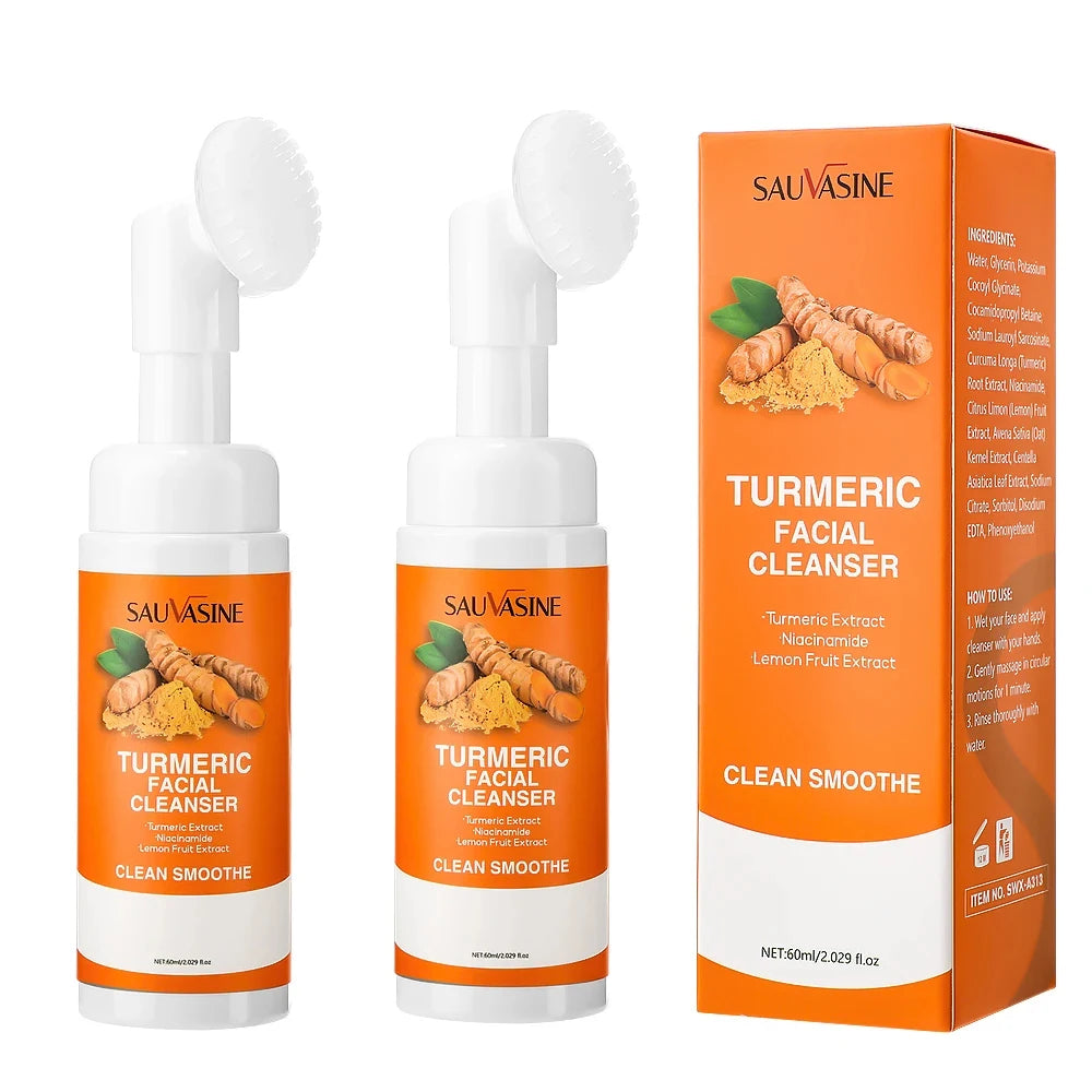 Turmeric Face Cleanser + Turmeric Kojic Acid Facial Exfoliating Cleansing Pads Reduce Dark Spots Skin Brightening Face Care Set