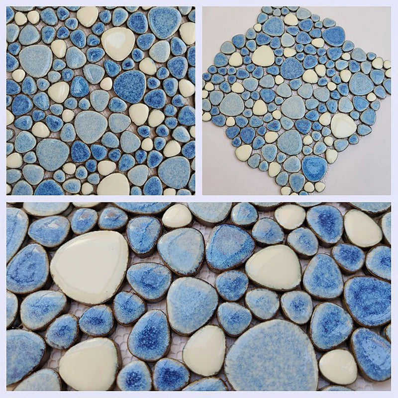 30x30cm Ceramic Pebble Mosaic Tiles Spa Pools Fish Ponds Bathrooms Anti-skid Wear-Resistant Floor Wall Decor Easy Cut Mesh Base
