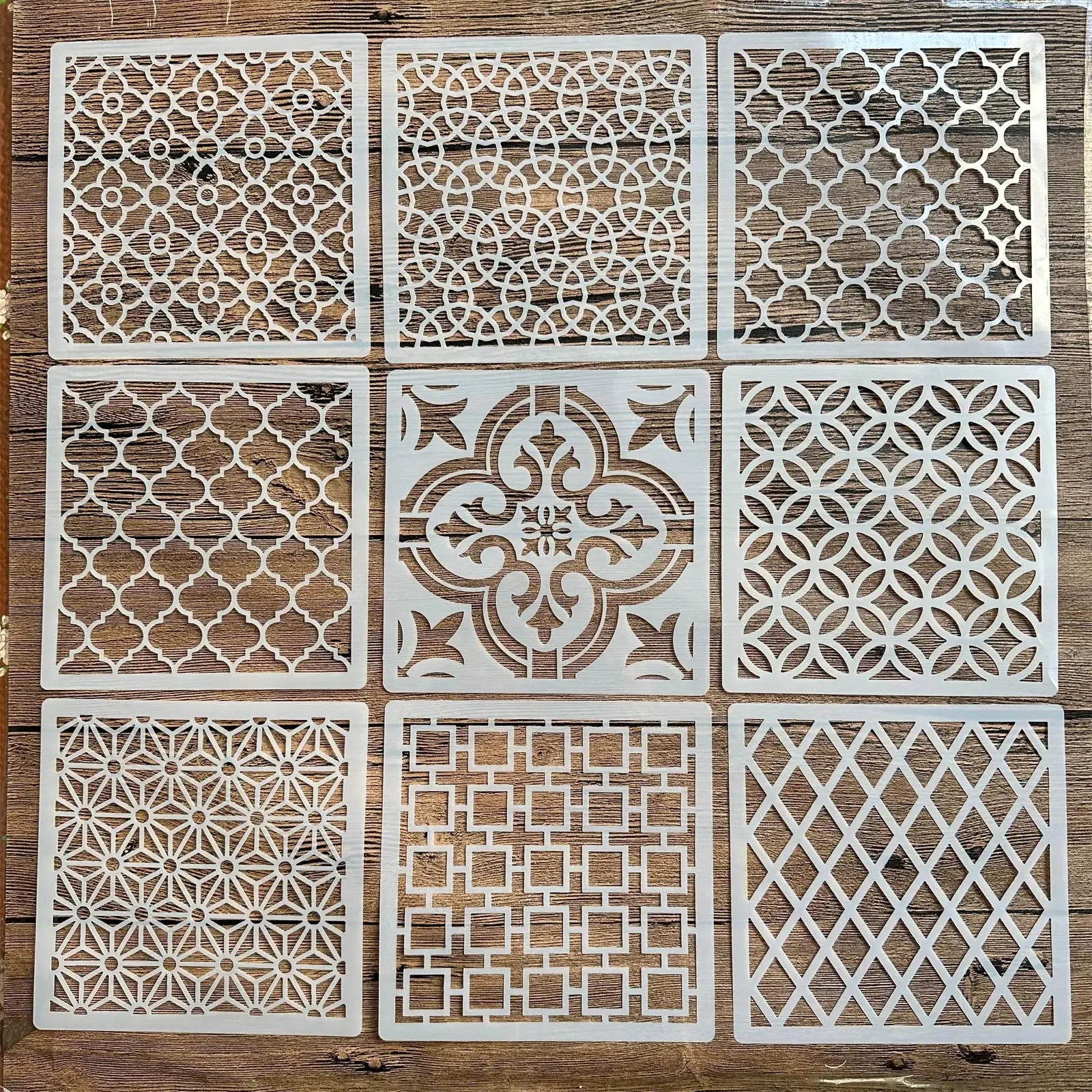 9pcs/set 15*15cm mold DIY stencils home decoration drawing template laser cutting wall template painting tiles cake stencils