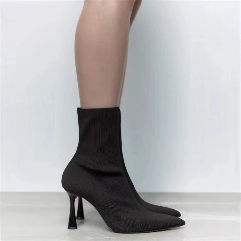 Liyke Black Women's High-top Pointed Toe Party Boots 40