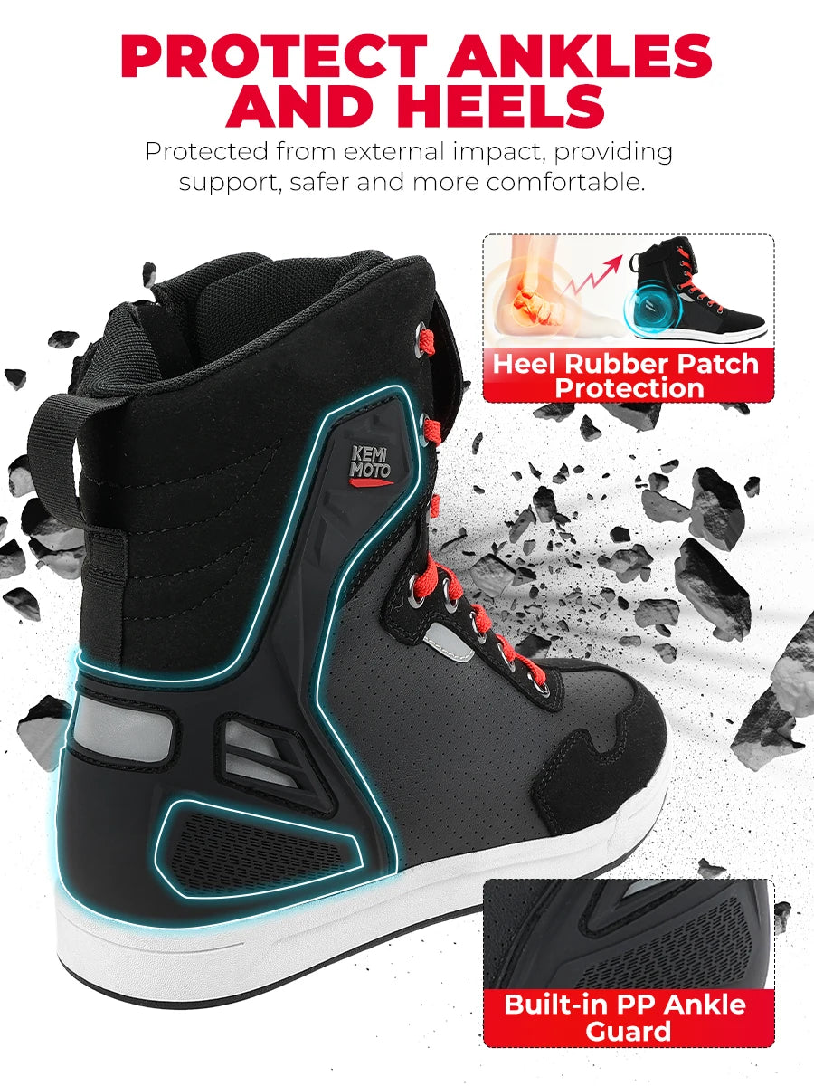 Giày Boots Nam Đi Xe Máy Phản Quang Bảo Hộ Thoáng Khí