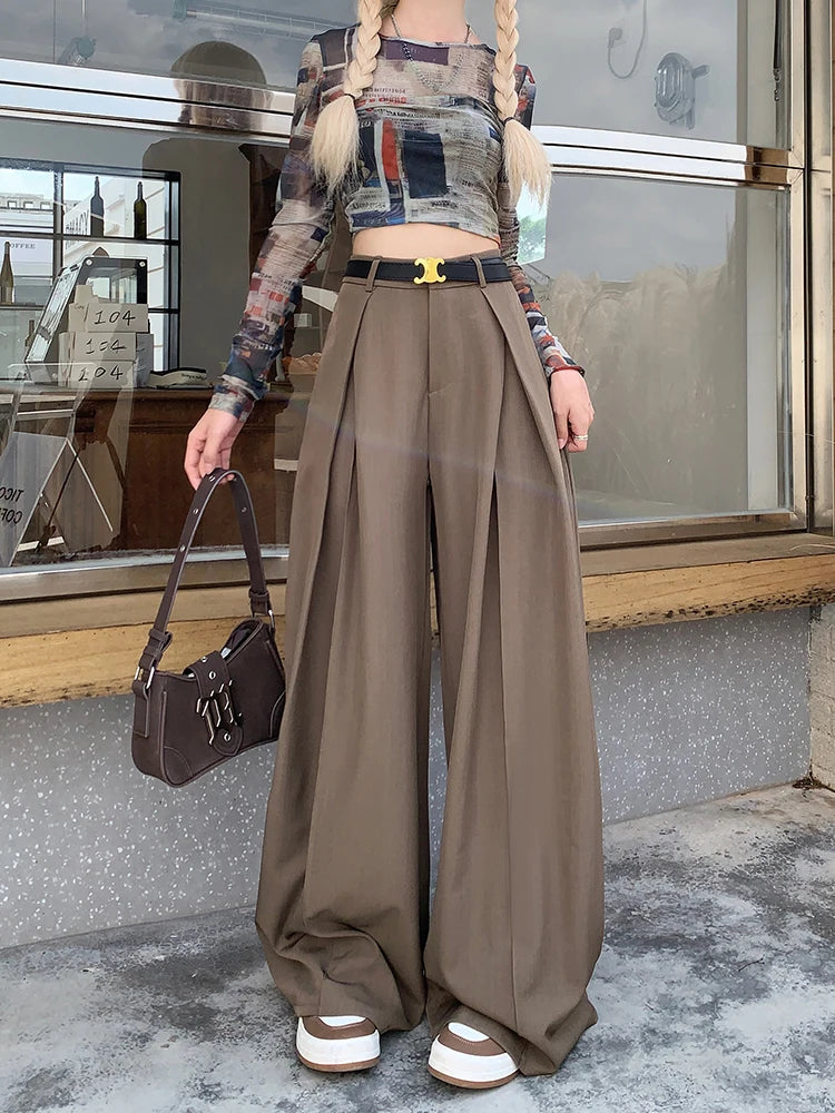 Office Suit Pants Floor Mop Pants For Women's Autumn Korean Version 2024 New High Waisted Design Loose Wide Leg Casual Pants - Daisan Mart