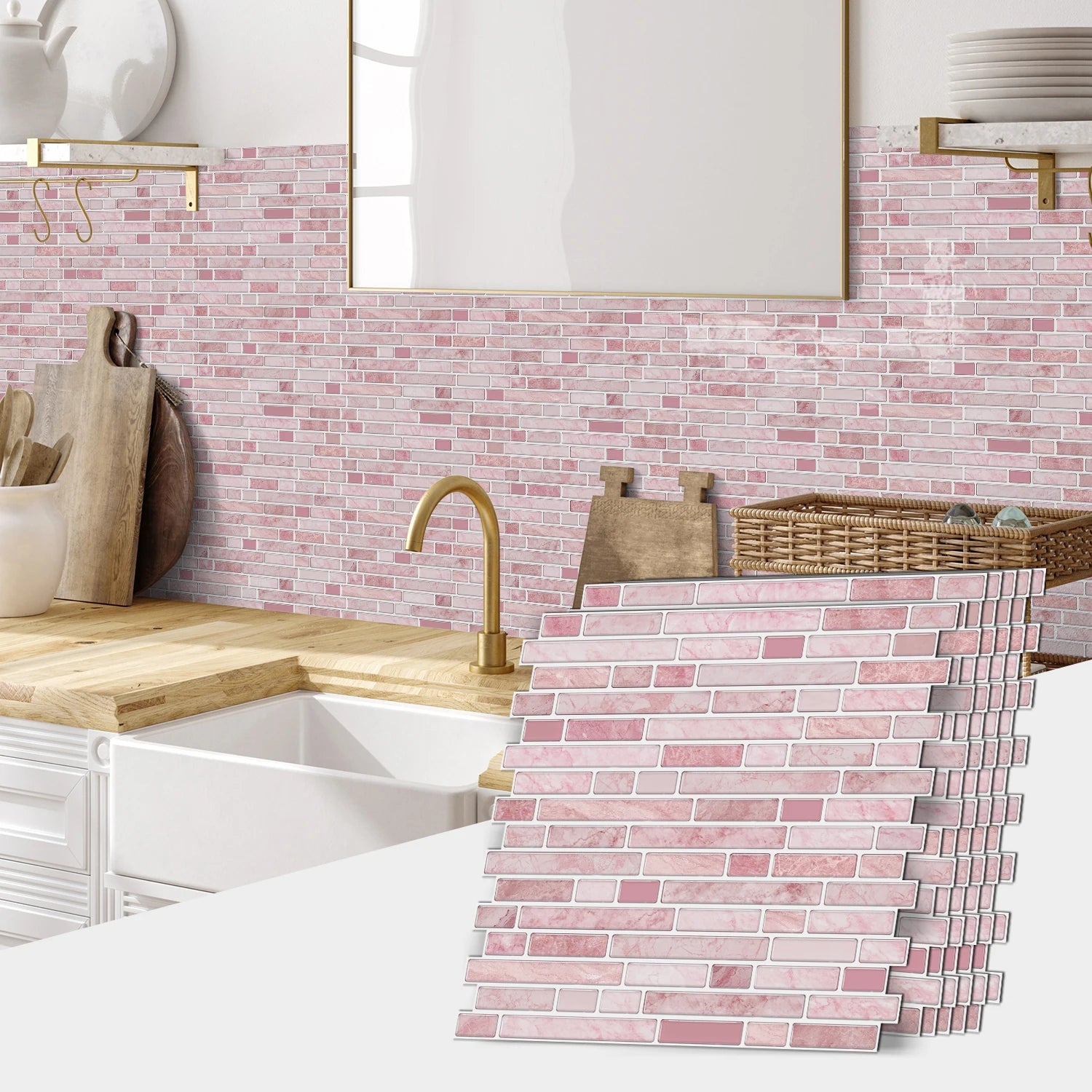 1/6/12PCS Fresh and Simple Marble Tile Stickers Waterproof Self Adhesive Kitchen Living Room Wall Stickers Home Renovation Decor