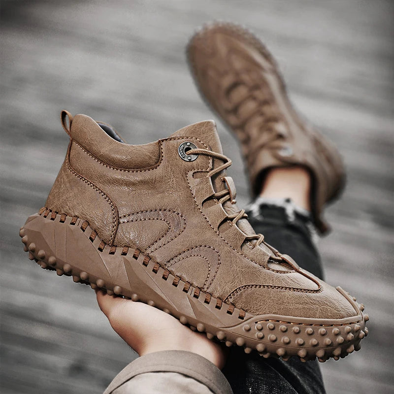 Men's Vintage Handmade Leather High-Top Lace-Up Retro Shoes