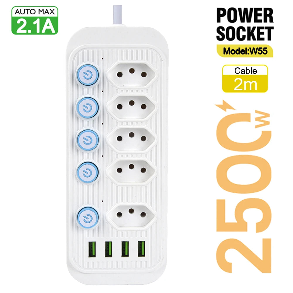Ổ Cắm Điện Brazil 4 Cổng USB Dây 2M và Bộ Lọc Mạng