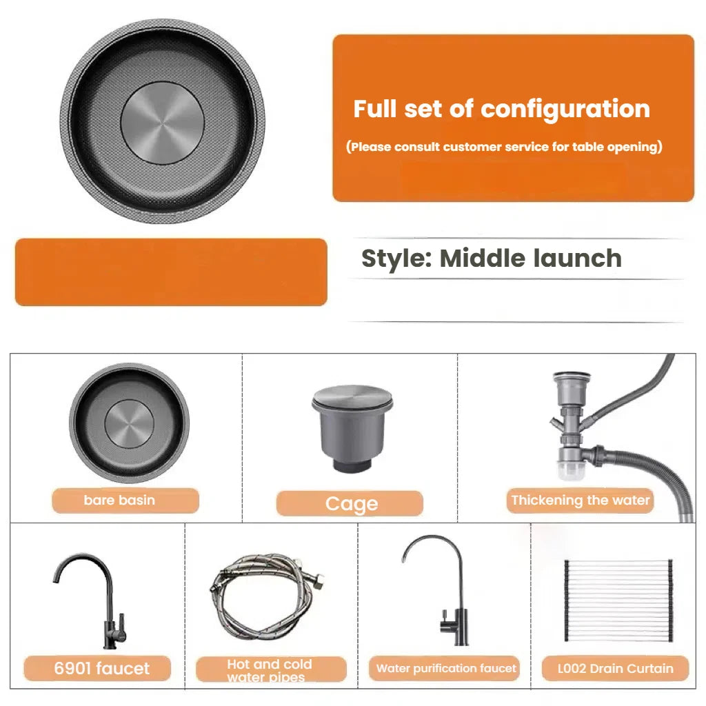 Mini Stainless Steel Kitchen Sink Wash Vegetable and Dish Basin Household Scratch Resistance Bar Balcony Round Small Single Slot - Daisan Mart