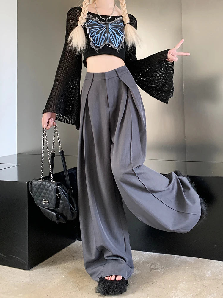 Office Suit Pants Floor Mop Pants For Women's Autumn Korean Version 2024 New High Waisted Design Loose Wide Leg Casual Pants - Daisan Mart