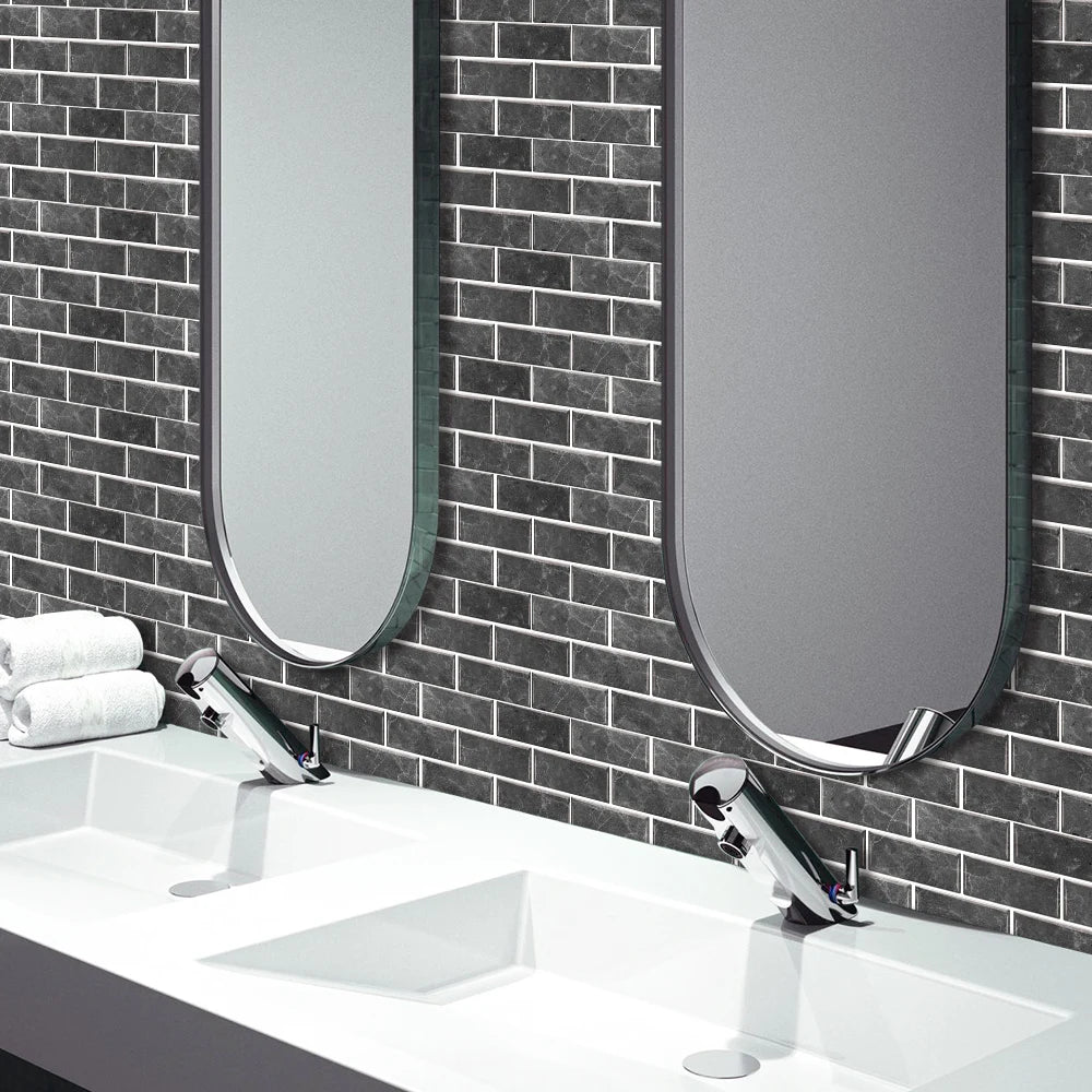 Waterproof Self Adhesive Removable 3D DIY Modern Grayish White Marble Tile Wall Sticker Bathroom Kitchen Cupboard Home Decor