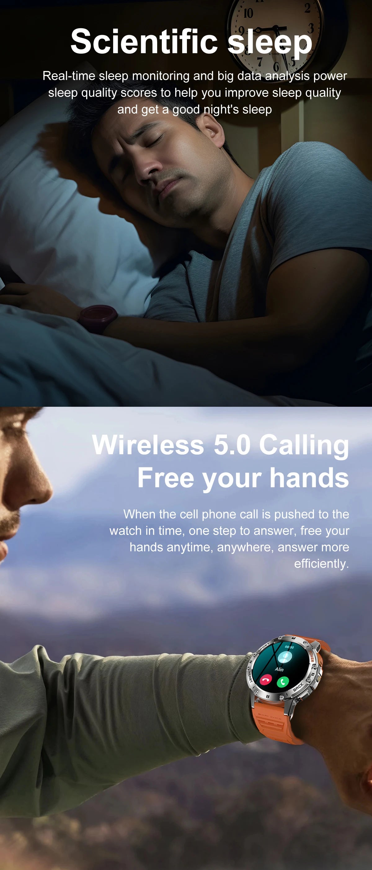 Đồng hồ thông minh AMOLED Nam - Thể thao & Đèn pin