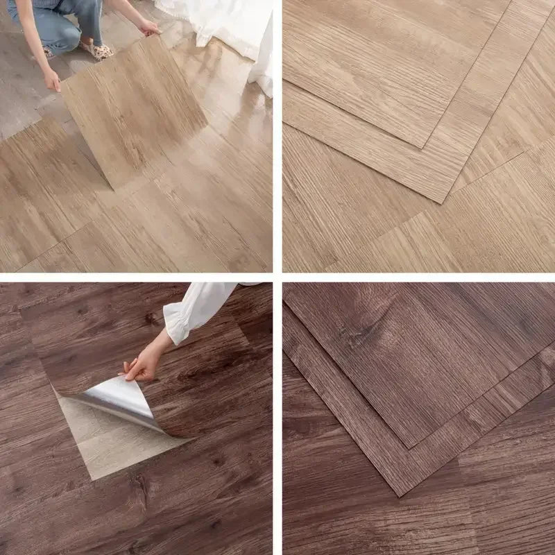 Wood Grain Self-adhesive Floor Sticker Peel & Stick Removable Vinyl Wall Sticker for Office Living Room Bedroom Kitchen Bathroom