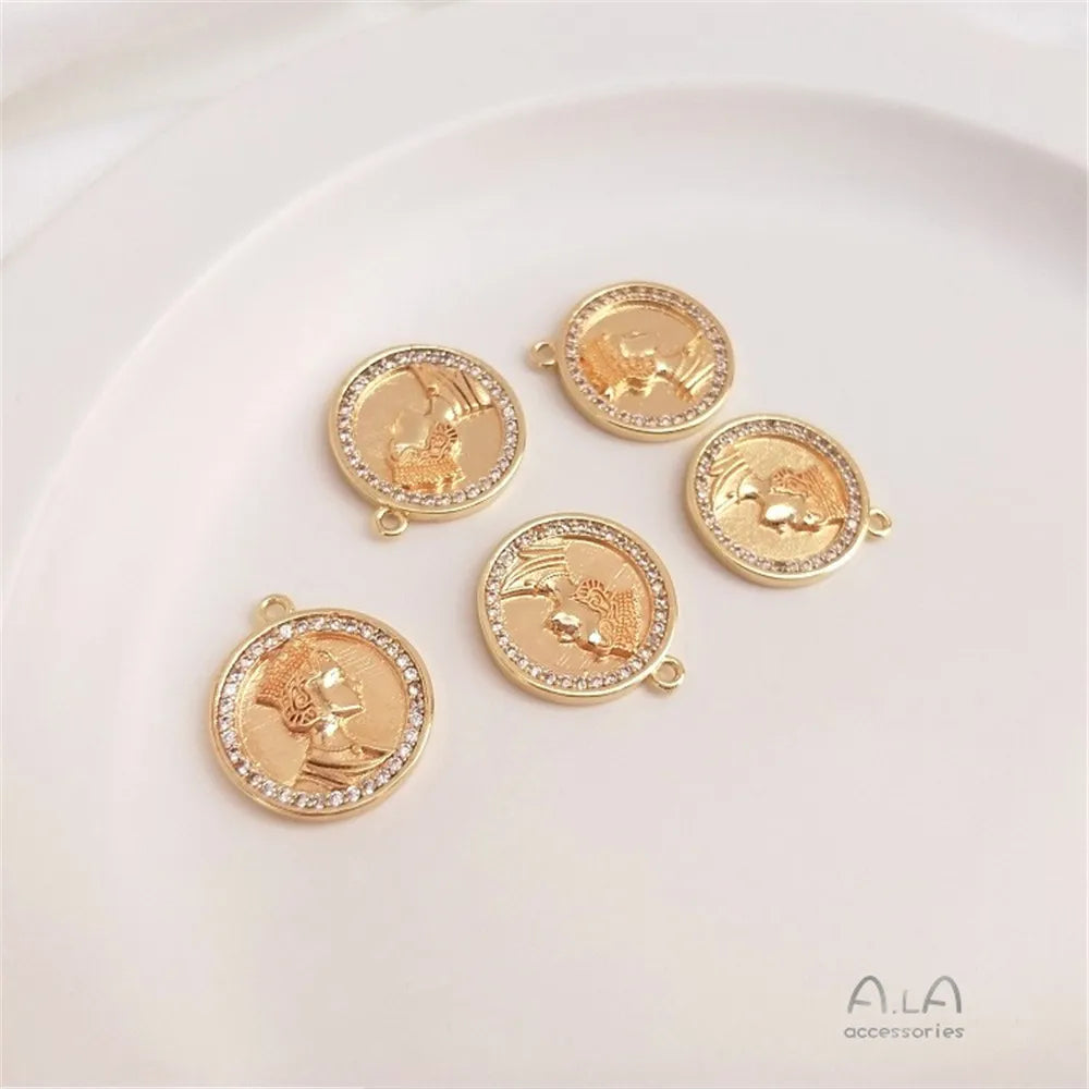 14K Gold Retro Necklace &amp; Bracelet with Zircon