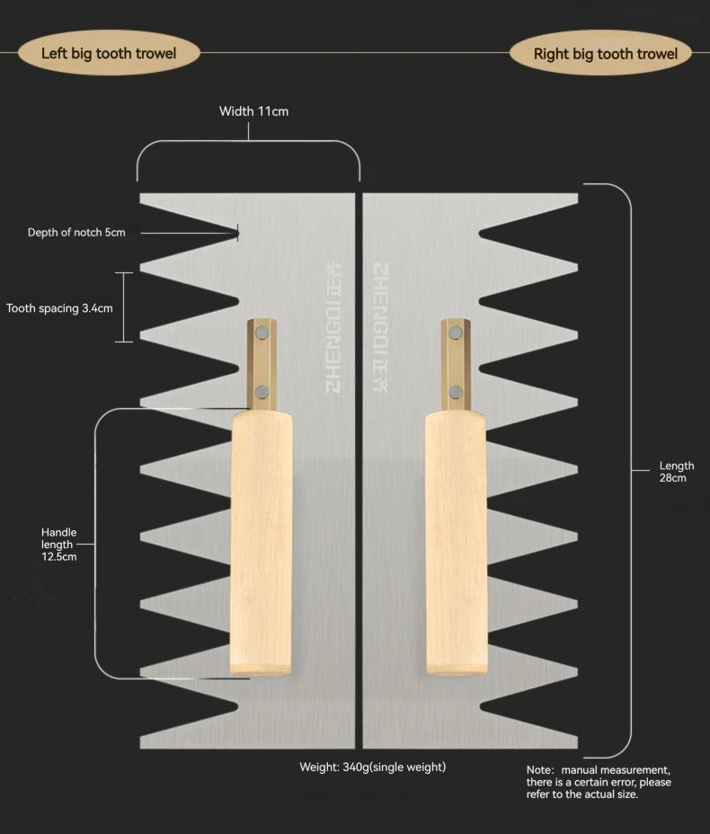 Serrated Trowel Tile Tiling Tool for Masons Workers Auxiliary Plastering Decoration Toothed Knife Ceramic Widened Large Boards