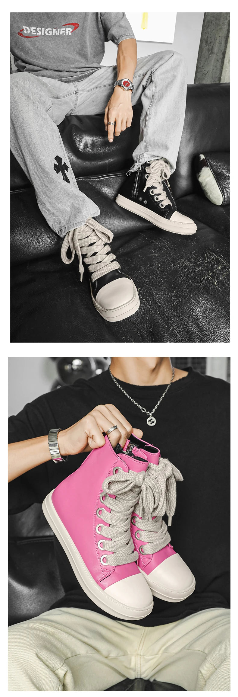 Unisex Autumn Winter High-Top Orange Sneakers Fashion