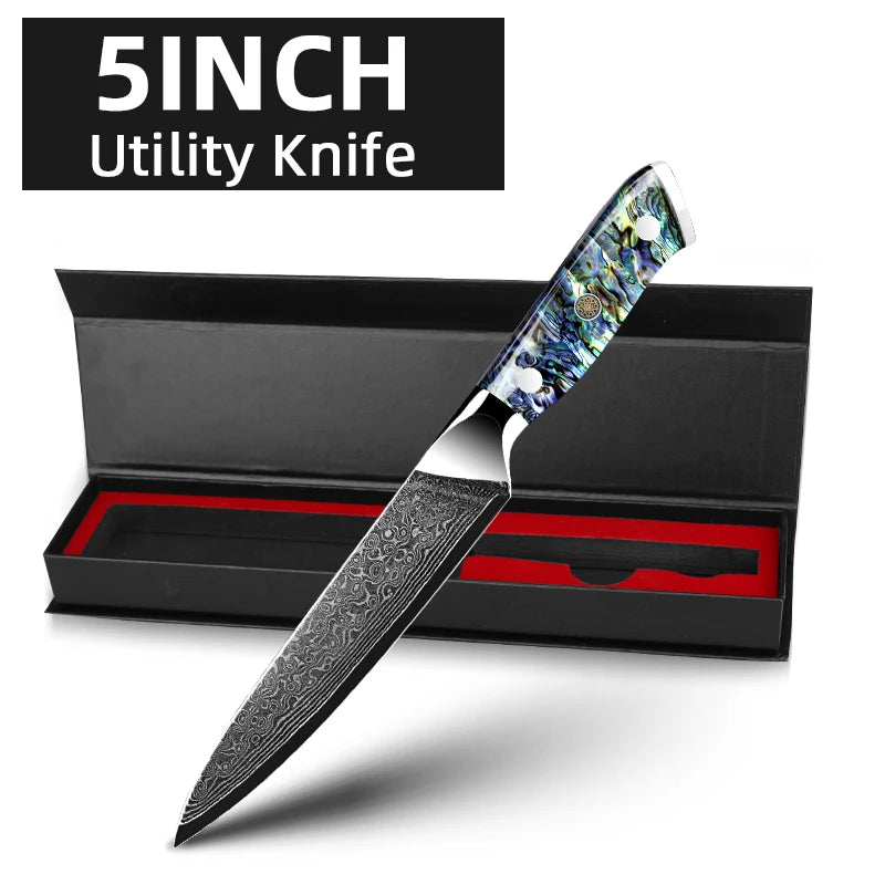 Dao Bếp Damascus VG10 67 Lớp Tay Cầm Vỏ Bào Ngư