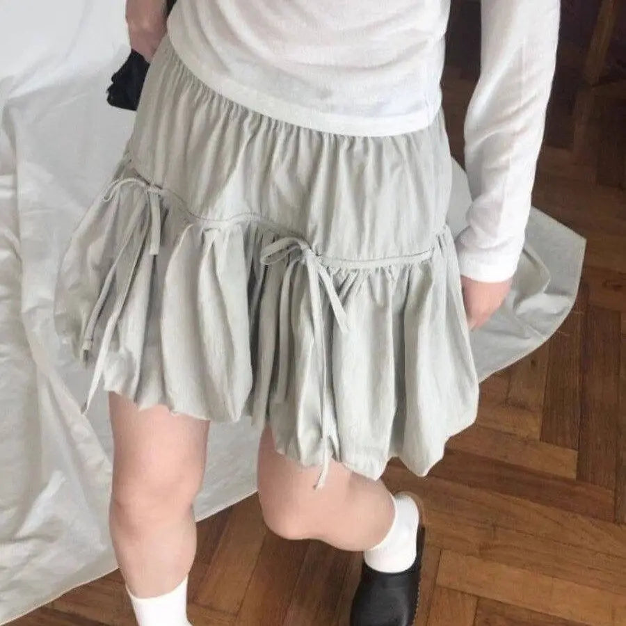 Yedinas Gothic Ball Gown Mini Skirt Women Summer 2024 Bow Korean Fashion Elastic Waist Pleated Short Skirt For Women Y2k Chic - Daisan Mart