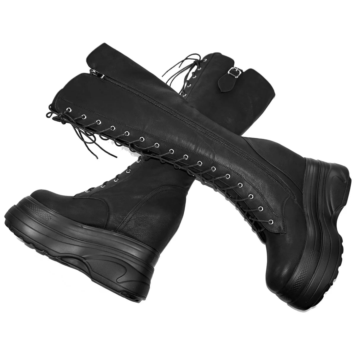 Genuine Leather Women's Boots with High Sole, Large Size Winter 44-47