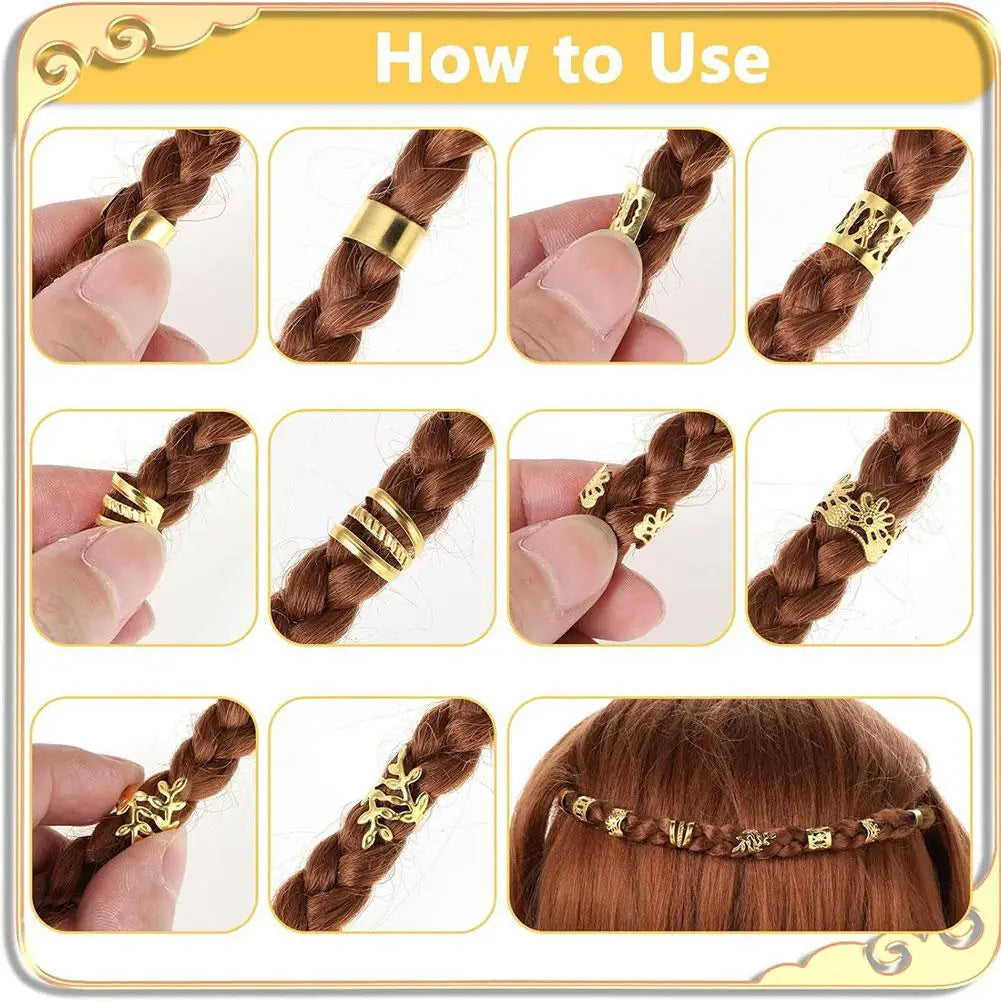 Bộ 40 Nhẫn Tóc Vàng/Bạc Trang Trí Tóc Tết Cá Tính