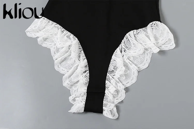 Kliou Women's Bodysuit Mesh Lace Off-the-Shoulder Fashion