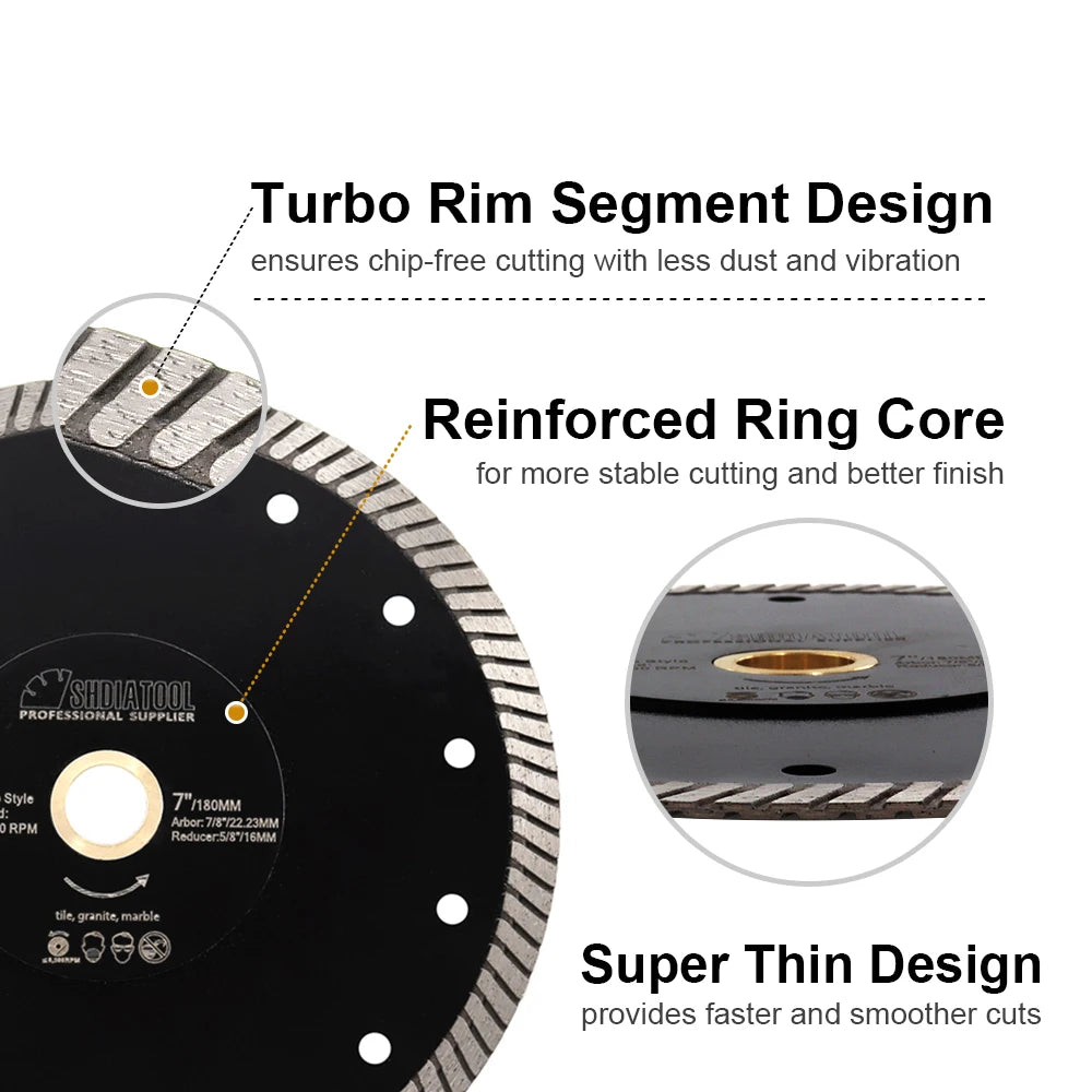 SHDIATOOL 5Pcs Dia125mm Superthin Diamond Turbo Saw Blade Ceramic Tile Marble Granite Cutting Disc 5inch Circular Disc Cutter