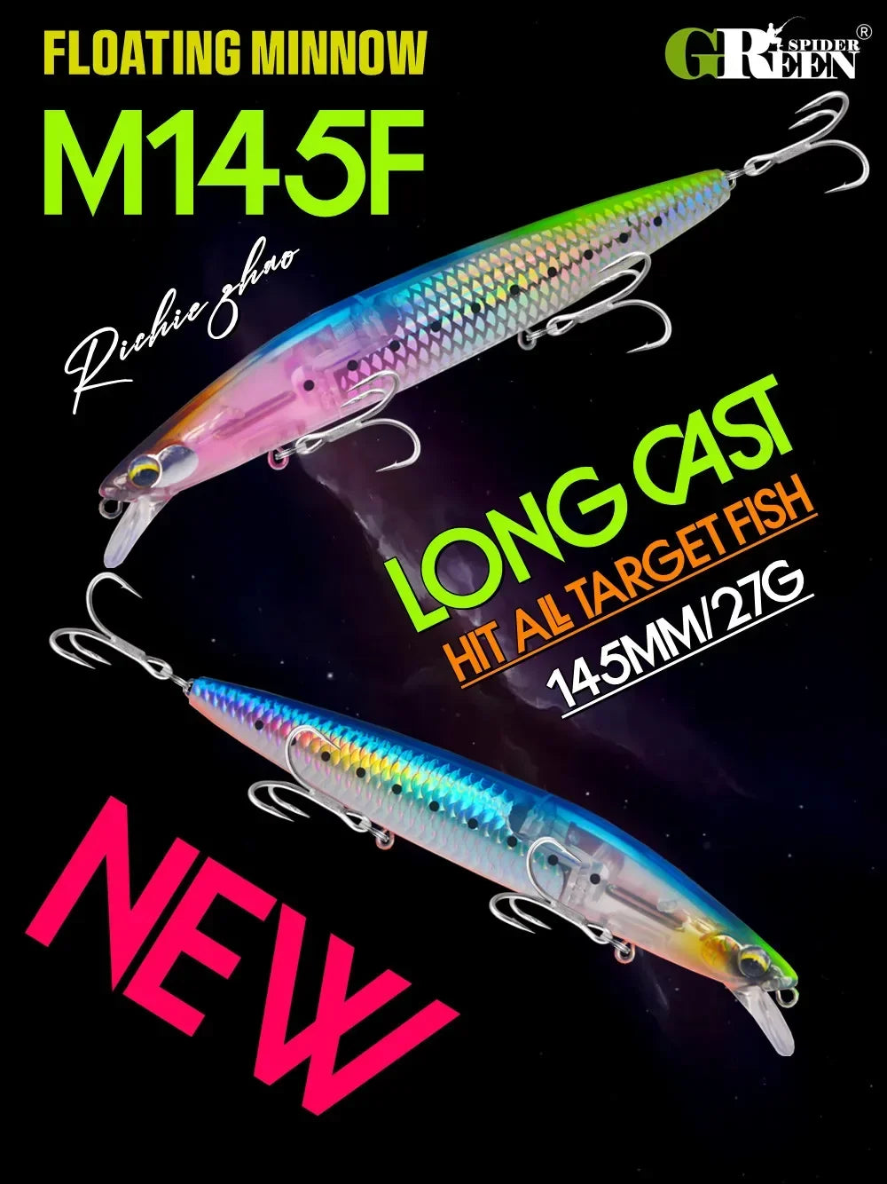 GREENSPIDER New UV 145mm/27g Floating Minnow Long Casting Hard Bait Flash Blade Wobbler Fishing Lure Sea Bass Lure