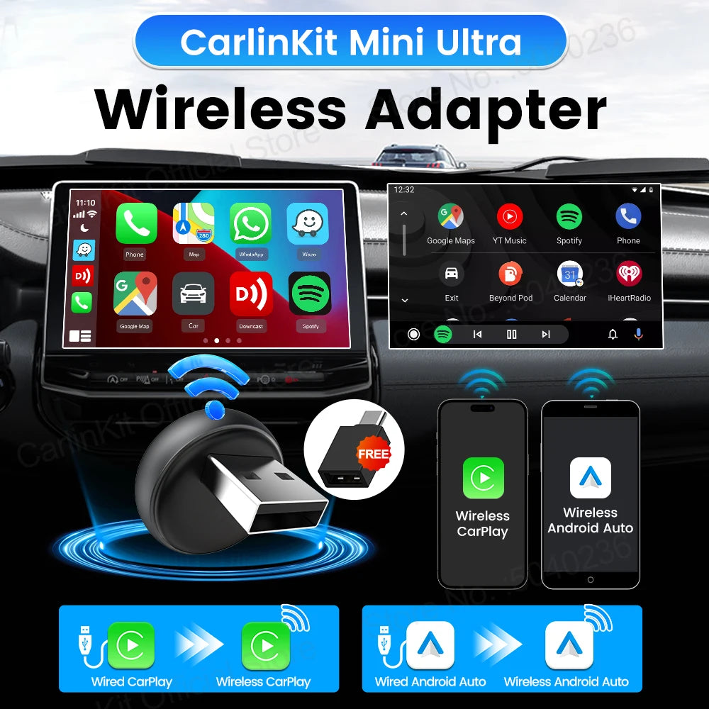 New CarlinKit 5.0 Mini Ultra3 Wireless Android Auto CarPlay 2-In-1 Wireless Adapter WIFI BLE Auto Connect Smart Mini Box For Car - Daisan Mart