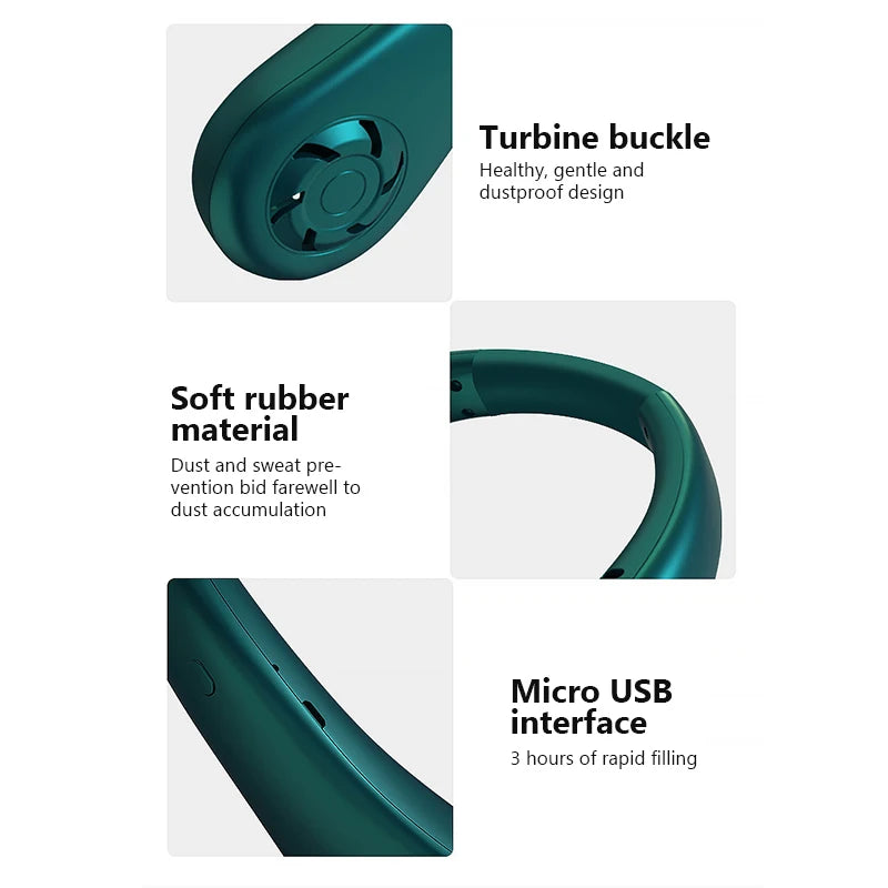 Portable Neck Fan MINI Electric Ventilador Silent Neckband Wearable Cooling FAN USBRechargeable Bladeless Mobile Air Conditioner