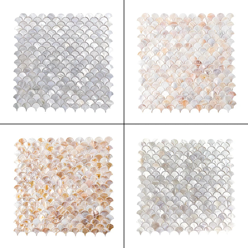 31x31cm 3D Fish Scale Fan-shaped Shell Square Mosaic Kitchen Bathroom Living Room Porch TV Background Wall Tile Self-adhesive
