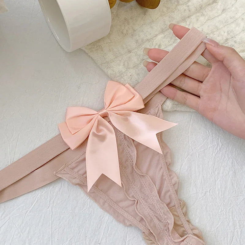 Lace Sexy Girls Briefs Women Panties Seamless Bowknot G String Thong Underwear Low Waist Female Adjustable Lingerie