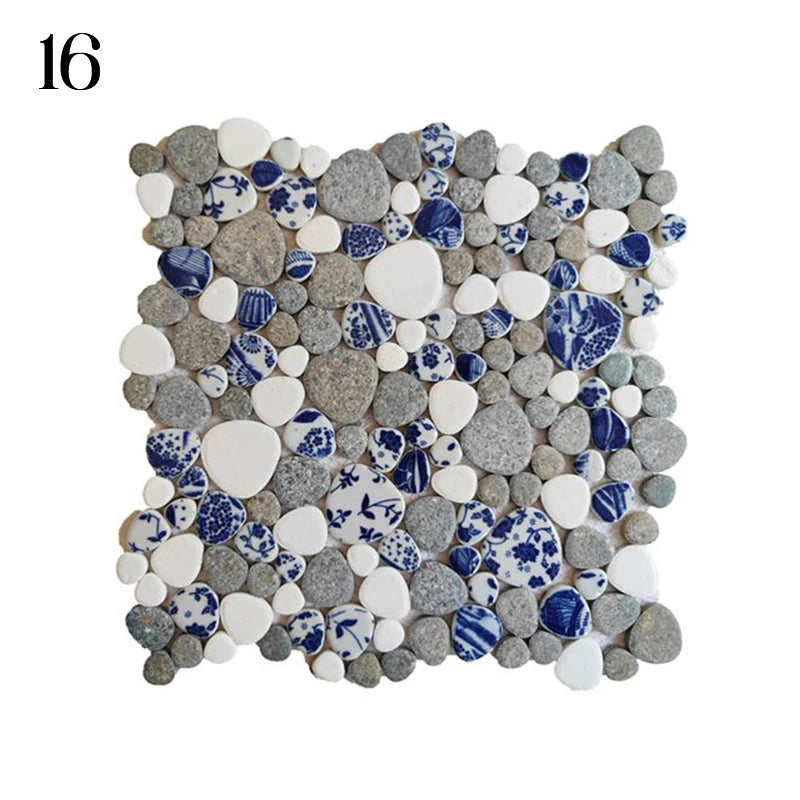 30x30cm Ceramic Pebble Mosaic Tiles Spa Pools Fish Ponds Bathrooms Anti-skid Wear-Resistant Floor Wall Decor Easy Cut Mesh Base