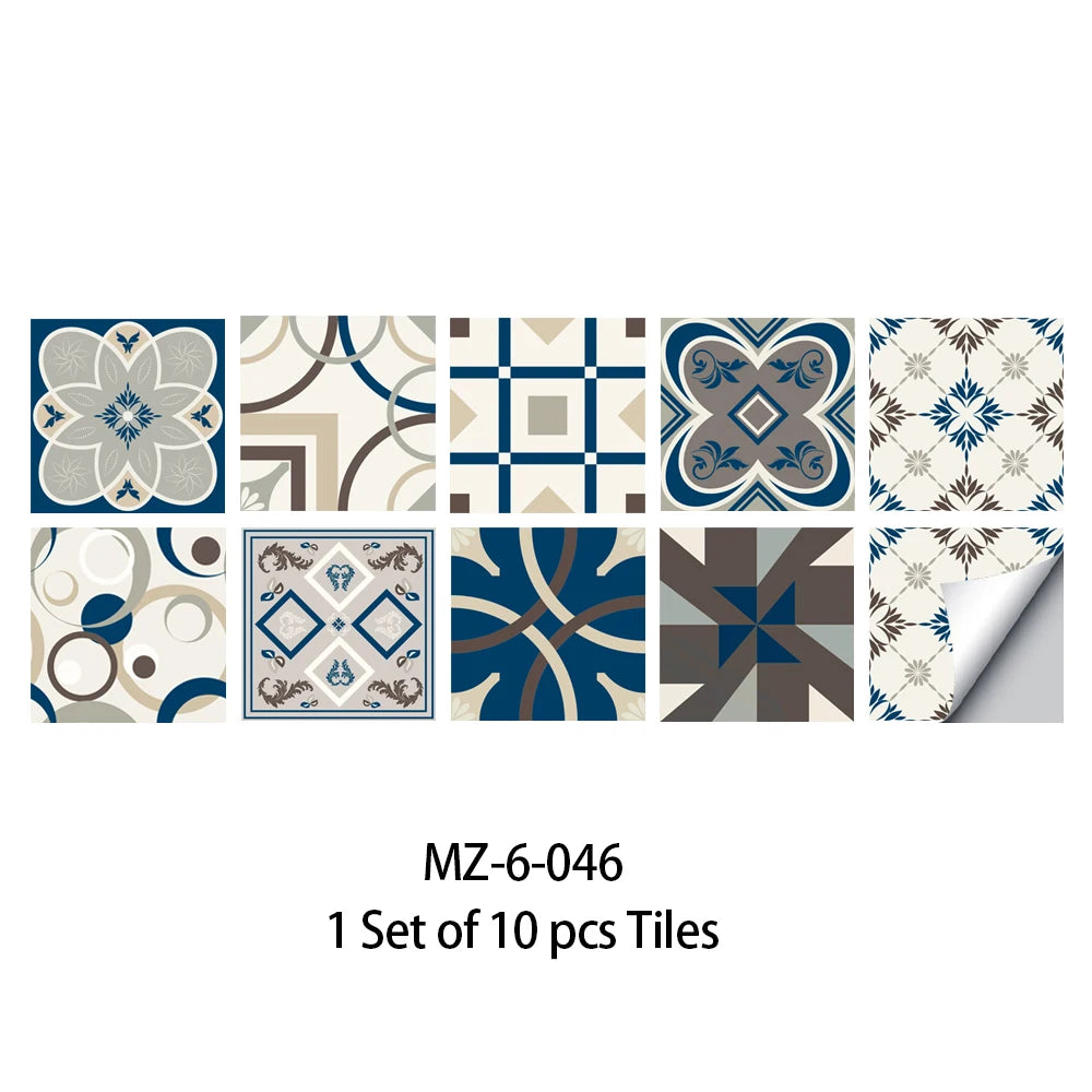 10pcs Blue &amp; Gray Matte Surface Wall Sticker Film For Tiles /Ground in Kitchen Backsplash Floor PVC Art Wallpaper Peel &amp; Stick