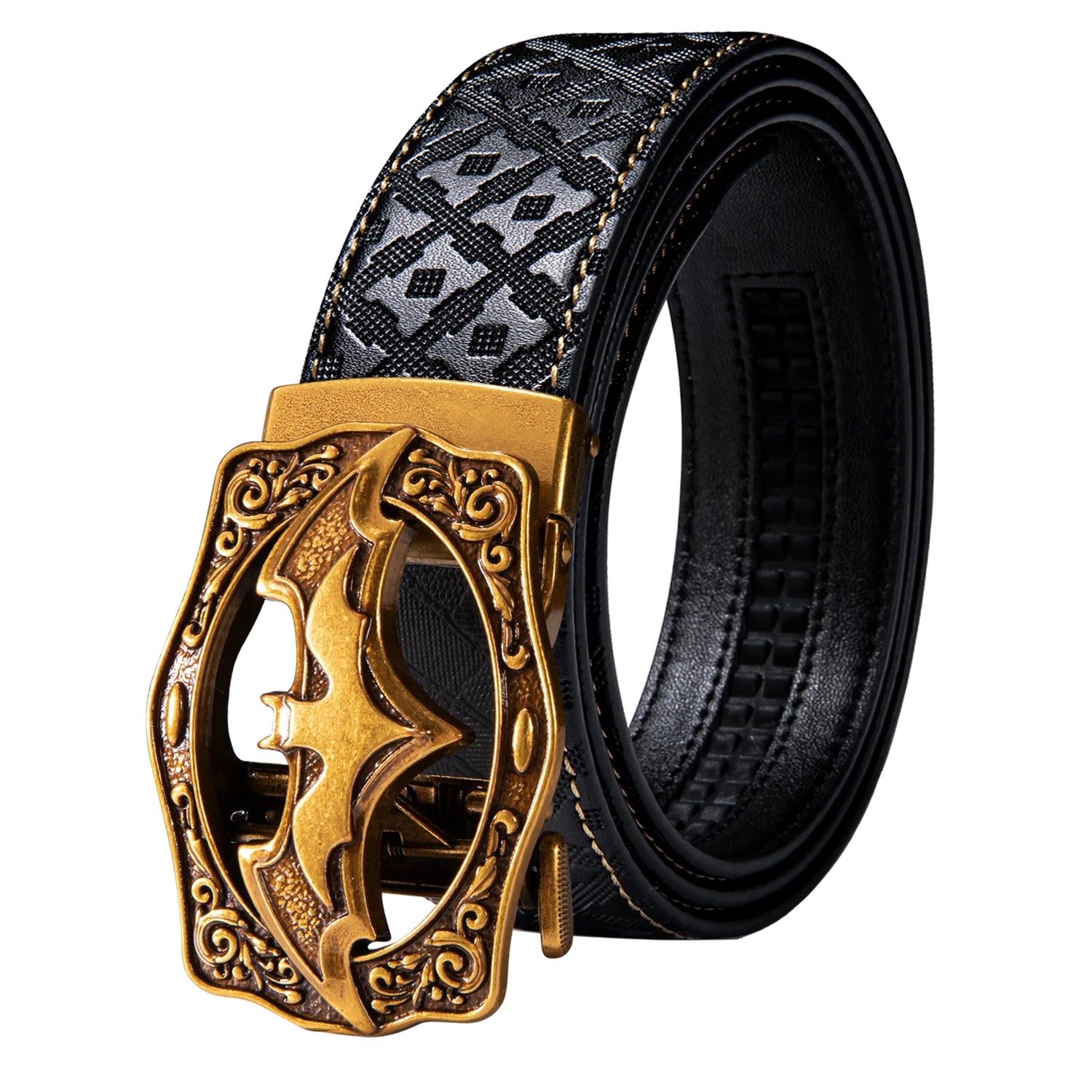 High quality black cowhide men's belt with automatic buckle 130cm