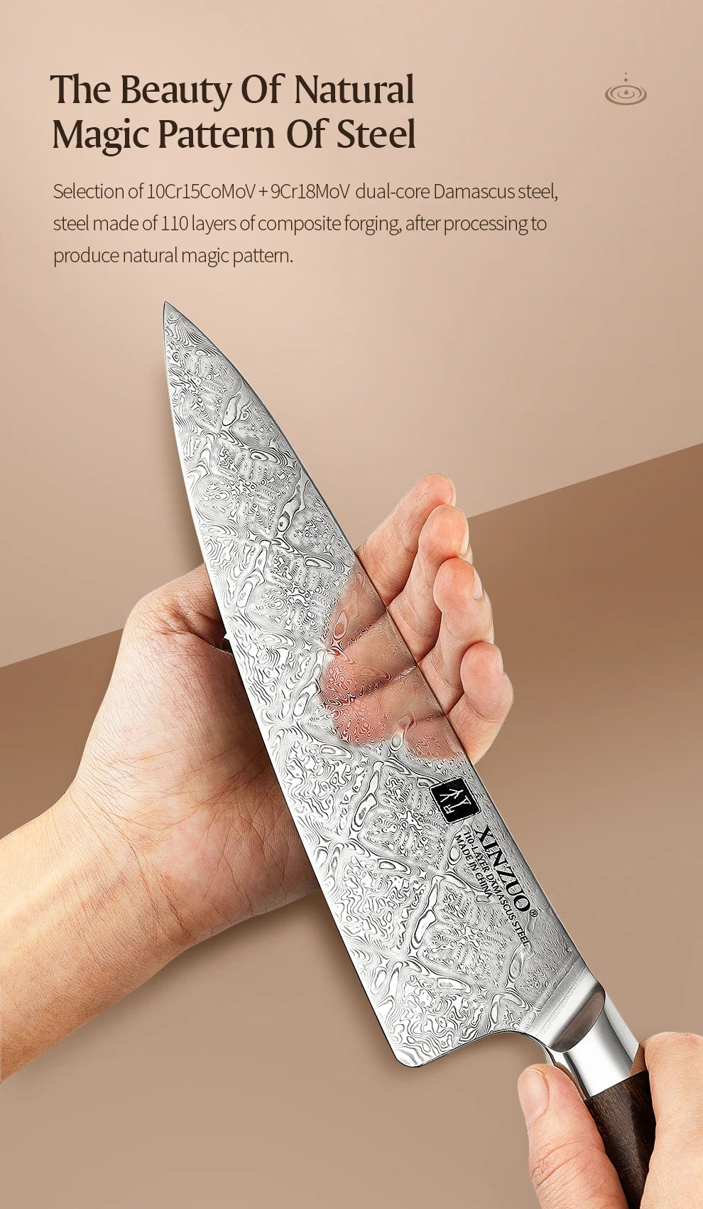 Dao Bếp Chuyên Nghiệp XINZUO 8.5 Thép Damascus 110 Lớp