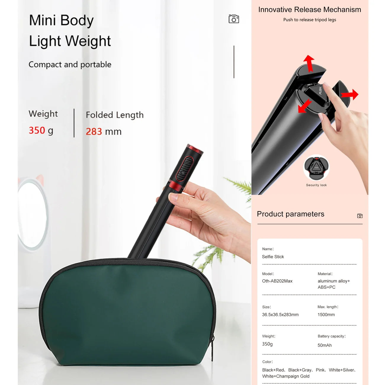 150cm Wireless Selfie Stick, Convenient Phone Stand