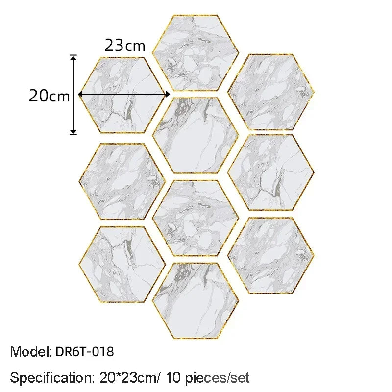 10/20PCS Wall Sticker Hexagon Self Adhesive Waterproof Vinyl PVC Floor Tile Wallpaper Sticker Kitchen Bathroom Home Decoration