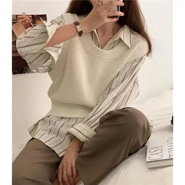 Women Shirt Blouse Vertical Stripe Shirt Women's Long Sleeve Spring and Autumn Loose Shirt Women's Top Blusas Mujer