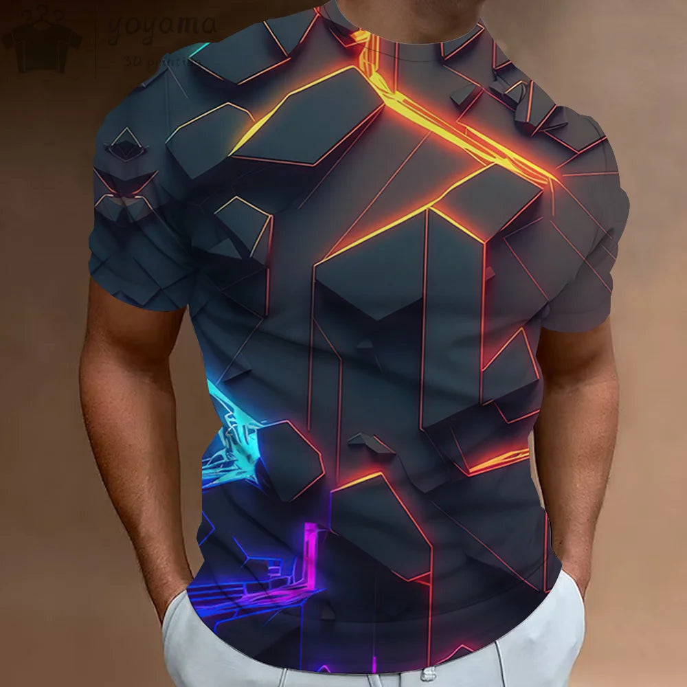 Men's Gym T-shirt with Dynamic Abstract Pattern Summer