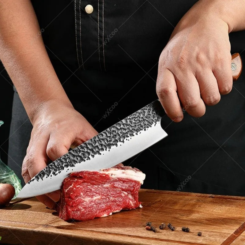 5CR15MOV Steel Chef Knife Set with Wooden Handle Forged Meat Cleaver Japanese Santoku Knife Kitchen Knife Storage Bag - Daisan Mart