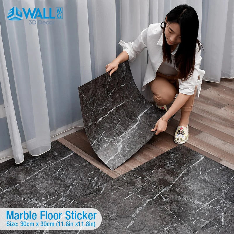 Simulated Marble Tile Floor Sticker PVC Waterproof Self-adhesive for Living room Toilet Kitchen Home Floor Decor 3d Wall sticker