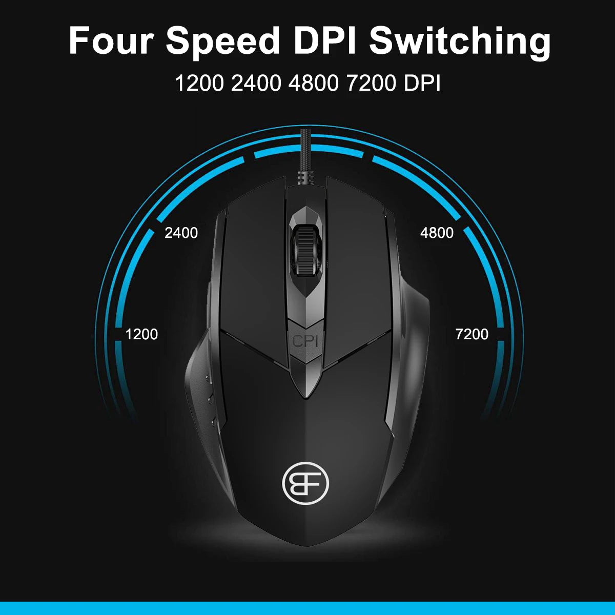 USB Wired Mouse, 7200 DPI Corded Computer Mouse with 6-Button Cord Ergonomic Mice, Officeand game Mouse for Laptop PC Desktop