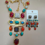 Women's Gold Jewelry Set with Colorful Stones