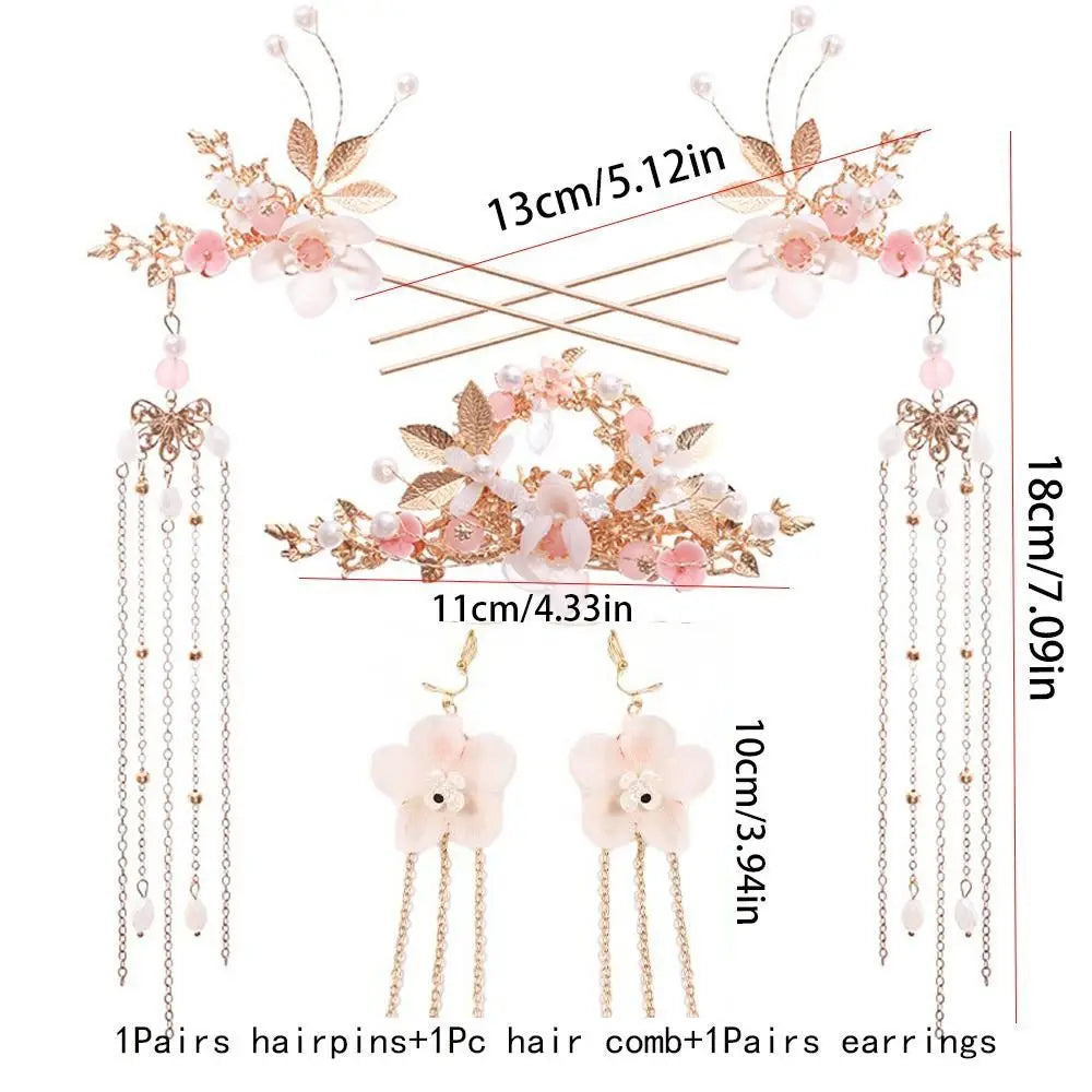 Kẹp Tóc Hoa Dài & Trâm Cài Pha Lê Trung Hoa