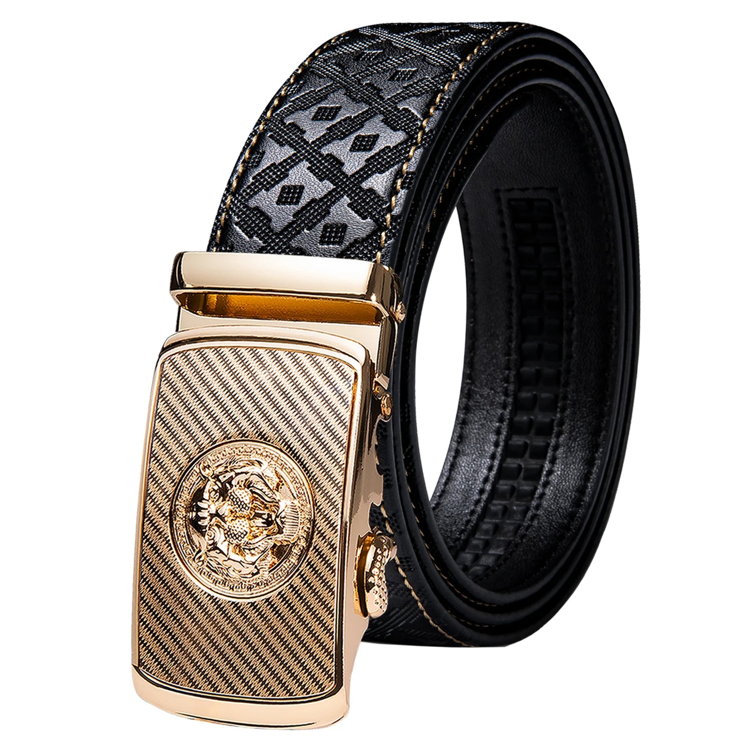 High quality black cowhide men's belt with automatic buckle 130cm