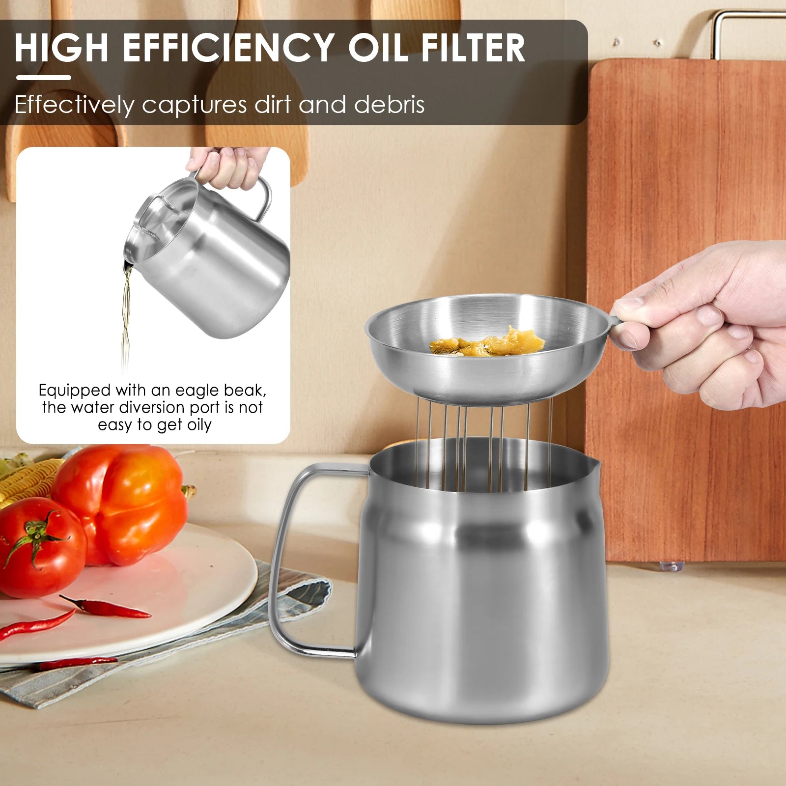 Oil Filter Pot 1.5L/2L Deep Fryer Pot with Basket Stainless Steel Deep Fryer Pasta Strainer Basket Chicken Fried Food Strainer