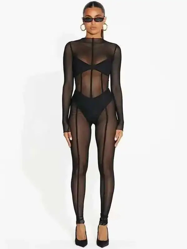 Sexy Black Mesh Bodysuit for Women's Evening Party