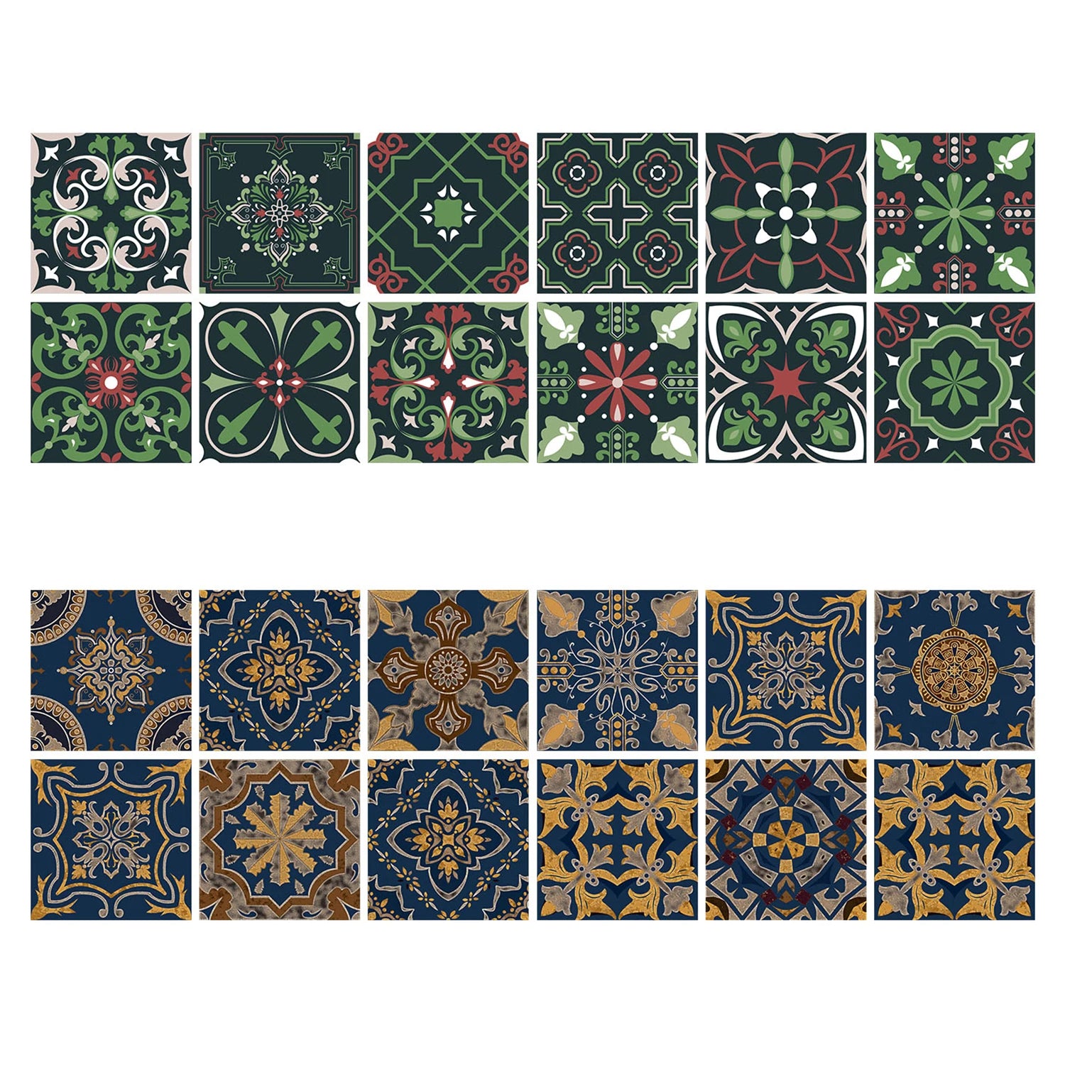 24 pieces of Mandala Pattern Glossy Self-adhesive Tile Stickers for Kitchen and Bathroom Removable Waterproof 3D Wall Decal