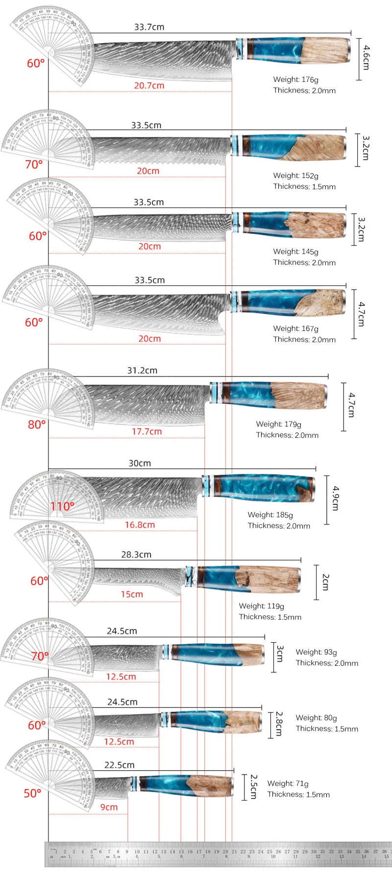 Damascus Kitchen Knife Set - Sharp and Multi-Purpose Japanese