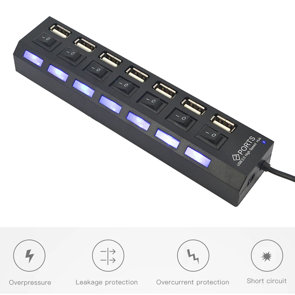 Trạm Kết Nối USB 7 Cổng 2.0 Kèm Nguồn & Công Tắc - Daisan Mart